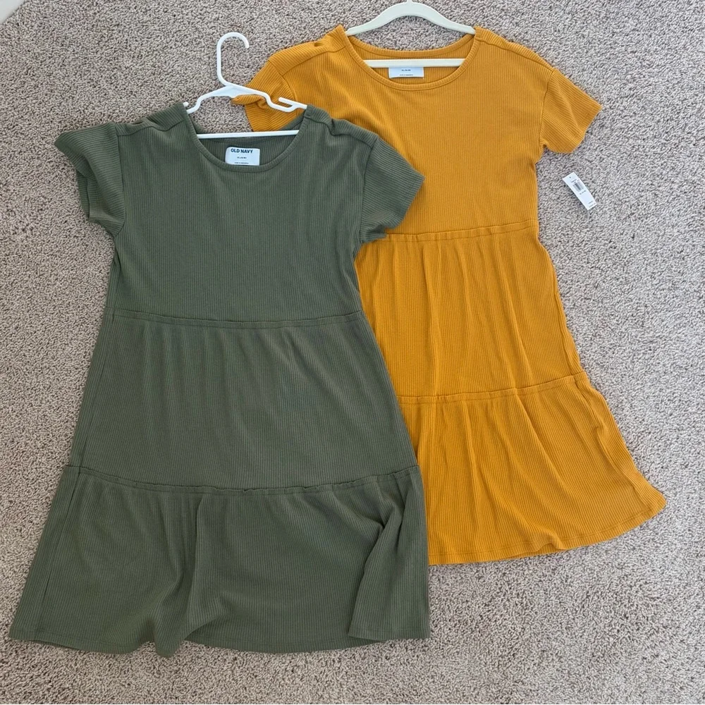 Old Navy Olive Green Dress and Mustard Yellow Kids Dress Size 14-16